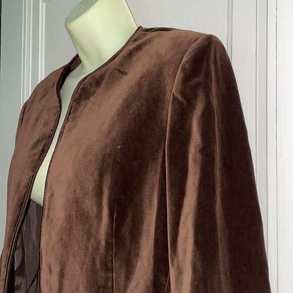 Vtg 80s Paul Shaw brown velvet open front/buttonless jacket - Picture 4 of 11